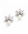 Mariell Dainty Freshwater Pearl and CZ Cluster Bridal Wedding Earrings - Great for Bridesmaid & Prom Too - C2123QWMIS7