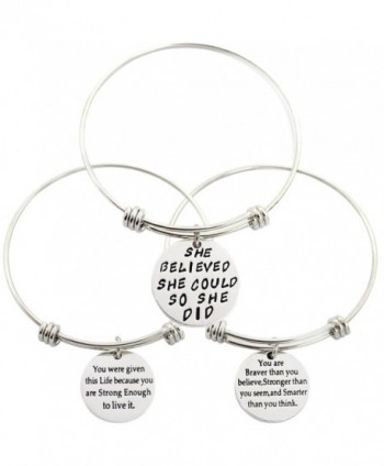 ALoveSoul She Believed She Could So She Did Inspirational Expandable Bangle Bracelet - 3 Pcs Set - CB17AATLX8Q