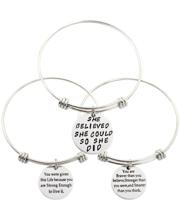 ALoveSoul She Believed She Could So She Did Inspirational Expandable Bangle Bracelet - 3 Pcs Set - CB17AATLX8Q