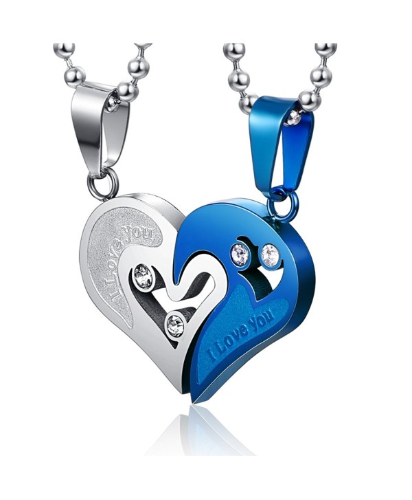 Couple Stainless Steel Necklace Sets I Love You Heart Shape Pendant - CN121DO3DSJ