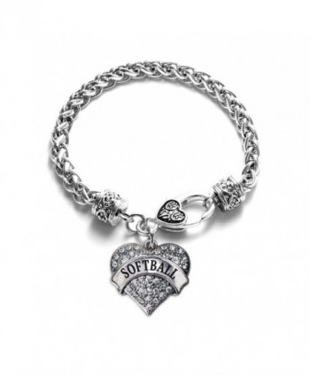 Inspired Silver Softball 1 Carat Classic Silver Plated Heart Clear Crystal Charm Bracelet - CK11VDKYGYJ
