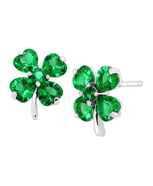 Shamrock Clover Stud Earrings with Green Cubic Zirconia in Sterling Silver - CZ17YT70MCD