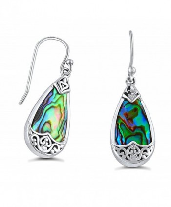 Sterling Silver Tear-drop Iridescent Abalone Shell Inlaid- Lever Back Earrings - CA12BLWHMDP