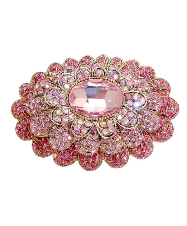 TTjewelry Sweet Pink 3 Layer Flower Austria Crystal Gold-tone Large Brooch - CJ129X303DF