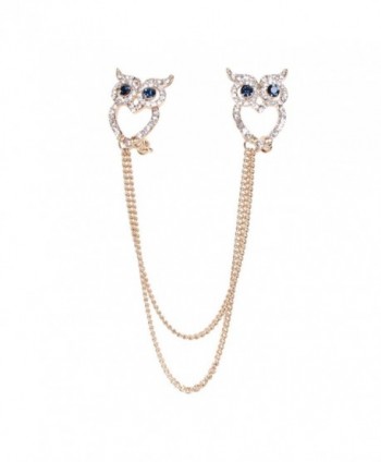 Cute Animal Brooches Gold-tone Clear Crystal Novelty Link Girl Women Bouquet Party Art Collar Pins - Gold Owl - CA1265NPXQN