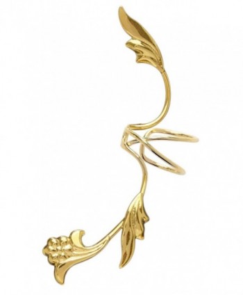 Ear Charm's Non-Pierced Flower and Leaf Full Ear Spray Ear Cuff Gold on Silver Left Earring Cuff - C312O8NE3IO