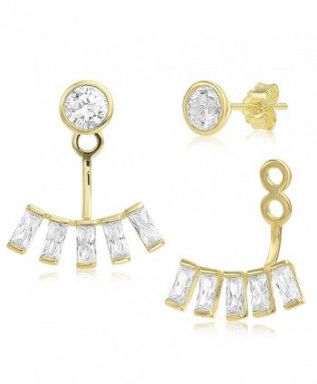 Ear Jacket 2 in 1 Yellow 14k Gold Plated-Sterling Silver- CZ AAA Quality Stud & Jacket Earrings Set - CJ127KYIHC3