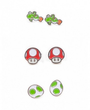 Nintendo Super Mario Bros - Yoshi- Egg & Mushroom Stud Earrings | 3 Pair Set - CG12O6O5RT0