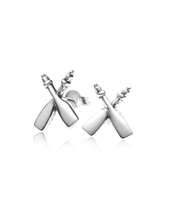 925 Sterling Silver Rowing Rafting Paddles Post Stud Earrings 12 mm - Nickel Free - C611K3Z9VO5