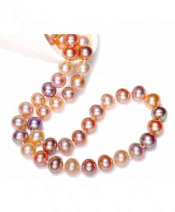 JYX 7-8mm Round Natural White Pink and Lavender Freshwater Pearl Necklace 18" - C212O5LK4SE