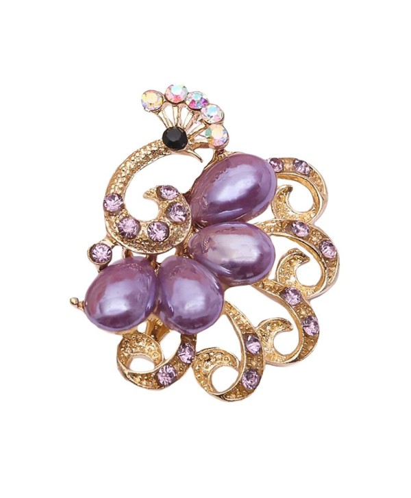 Brooch Jewelry Rhinestones Crystal Gem Bling Novelty Fashion Pin - Peacock Purple - CM187QLQ5UC