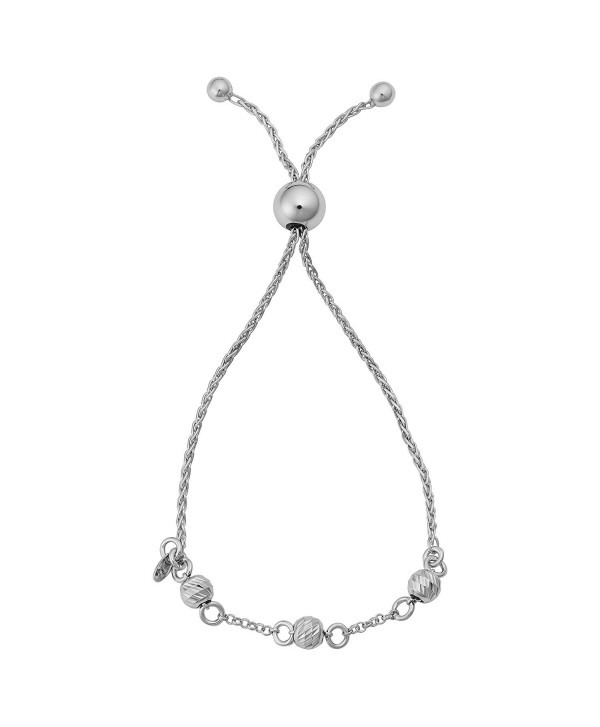 Sterling Silver Diamond-cut Beads Wheat Adjustable Length Slide Bracelet (up to 8") - CG12M1P9ACV