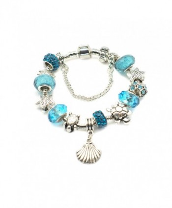 European Ocean Beach Charm Beaded Bracelet for Women and Teen Girls Starfish Sea Turtle 925 Silver Plated - C912DPNJ5UB