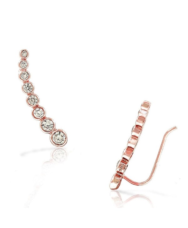 925 Sterling Silver Bezel-Set White CZ Ear Crawler Earrings - Pink - CR17YHOY7E8