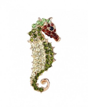 EVER FAITH Gold-Tone Seahorse Brooch Austrian Crystal Green - CF11DV8CURB