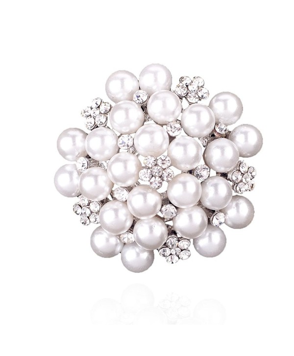 Elegant Pearl Floral Crystal Brooch Pin for Wedding Bridal - Silver - CC183II5MKT