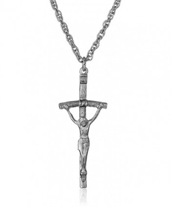 Symbols of Faith Silver-Tone Papal Crucifix Pendant Necklace- 20" - CZ1296AHUGR