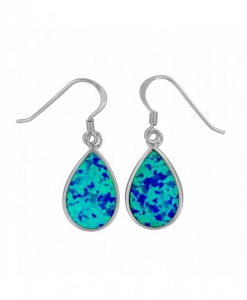 Sterling Silver Synthetic Blue Opal Teardrop Dangle Earrings - CL11KX4ZHWB