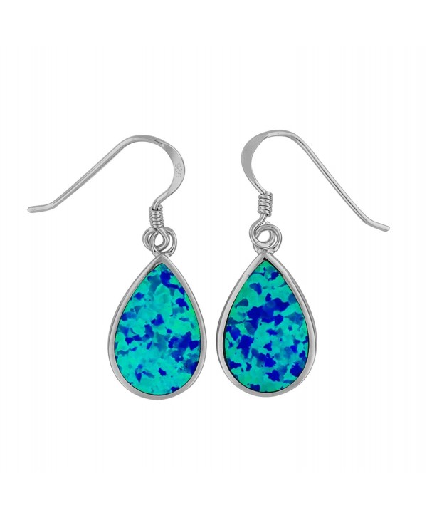 Sterling Silver Synthetic Blue Opal Teardrop Dangle Earrings - CL11KX4ZHWB