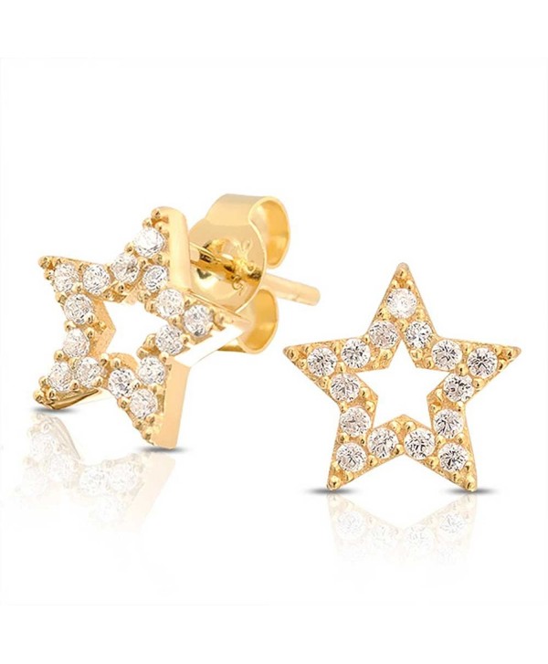Bling Jewelry Pave CZ Open Star Stud earrings gold plated925 Sterling Silver 9mm - C811BLLIN17