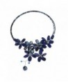Reconstructed Lapis-Lazuli and Cultured Freshwater Black Pearls Floral Choker Necklace - C911PJ5I6LN