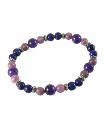 Lapis Bracelet with Lepidolite- Amethyst- 7 1/4"- Sterling Silver- Stretch - C212BG42DE1