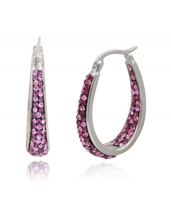 Carly Creations Women's Silver Plated Genuine Crystal Hoop Earring - Pink - CQ17Y26ZHI2 Carly Creations Women's Silver Plated Genuine Crystal Hoop Earring - Pink - CQ17Y26ZHI2