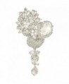 EVER FAITH Silver-Tone Crystal Rhinestone Floral Bride Dangle Brooch Pendant Clear - CI11YF2N1OD