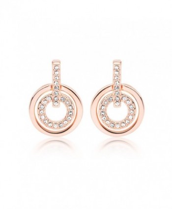 MYJS Circle Rhodium Plated Classic Earrings with Clear Swarovski Crystals - CF1230MWFVX