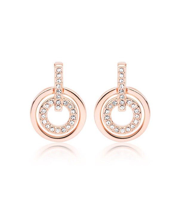 MYJS Circle Rhodium Plated Classic Earrings with Clear Swarovski Crystals - CF1230MWFVX