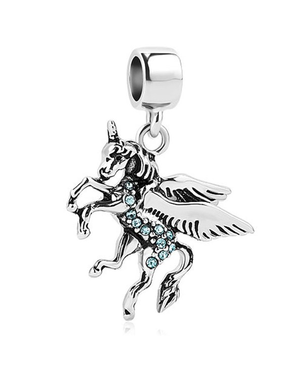 LilyJewelry Unicorn Dangel Charm Beads For European Bracelets - Blue - CR184QXNWLW