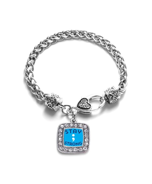 Stay Strong Semicolon Movement Classic Braided Classic Silver Plated Square Crystal Charm Bracelet - CD11XMTWIG7