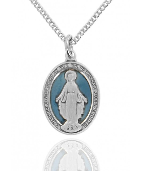 Heartland Women's Sterling Silver Oval Blue Enamel Miraculous Medal + USA Made + Pick Chain - CB1896Y62UC