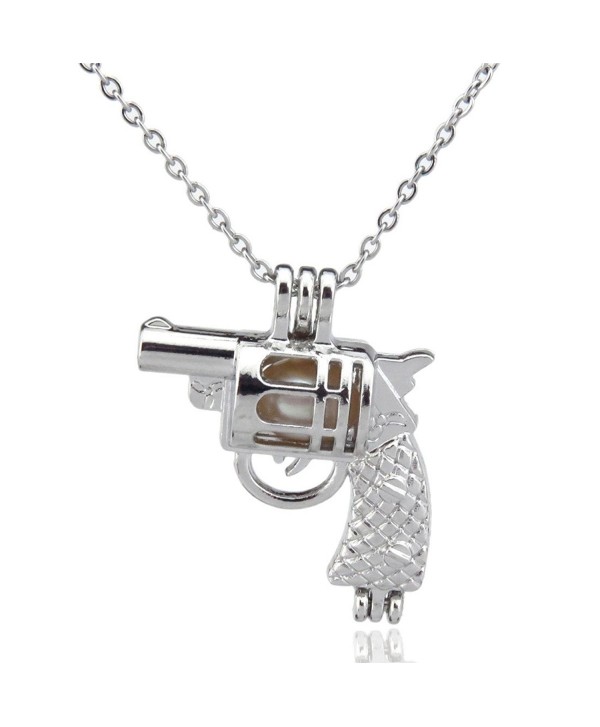 Revolver Pearl Cages- Beads Cage- Revolver Pistol Gun Locket Necklace- Open Pendant - CS1843N7XIU