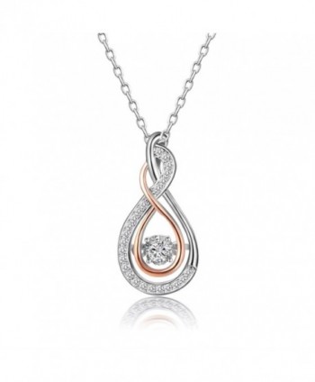 Caperci 925 Sterling Silver and Rose Gold-Tone Cubic Zirconia Layered Infinity Pendant Necklace for Women - White - CD186I8XZSK