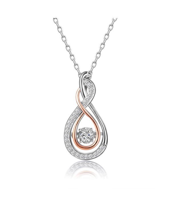 Caperci 925 Sterling Silver and Rose Gold-Tone Cubic Zirconia Layered Infinity Pendant Necklace for Women - White - CD186I8XZSK