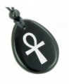 Egyptian Power of Life Spiritual Ankh Amulet Black Agate Pendant Necklace - CF11998HGML