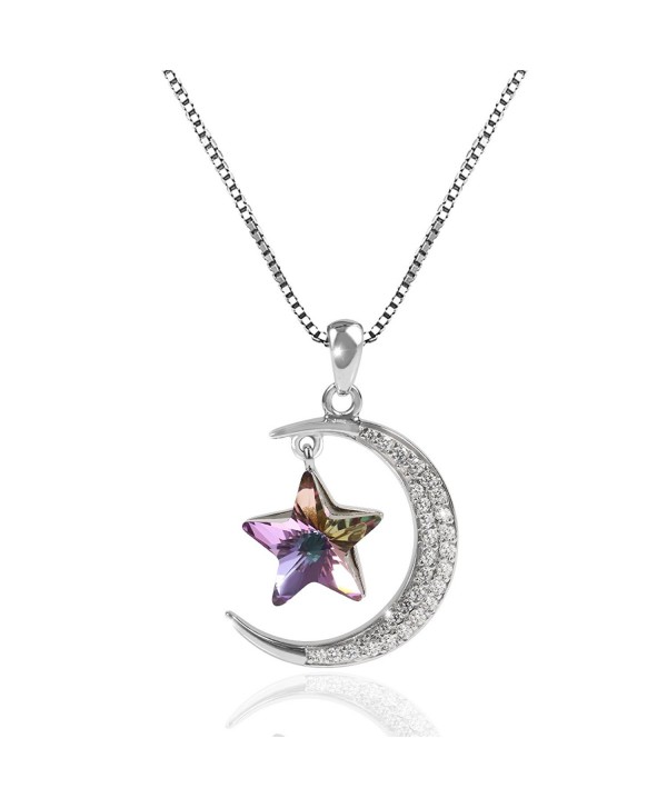 TL Jewelry "Moon and Star" Sterling Silver Necklace Made with Swarovski Crystal - CK187XLQA6I