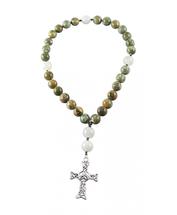 Anglican Rosary Beads- Rainforest Jasper- Moonstone- Celtic Triskelion Cross- Instruction Booklet - C312O21CO0D