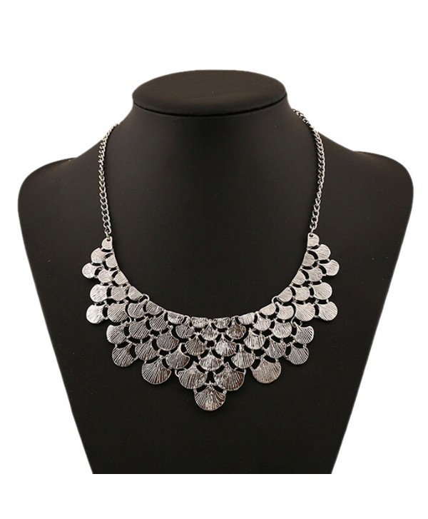 DELEY Vintage Alloy Ginkgo Leaves Collar Fashion Bib Antique Pendant Statement Necklace - Silver - CM12NERO94B