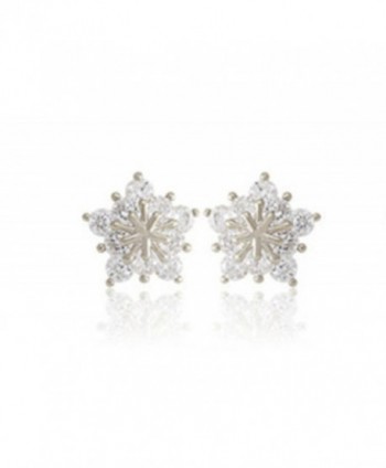 Ladies Crystal Snow Flake Star Stud Earrings For Women Earring - Silver - C0187AOWOXD