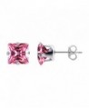 Gem Avenue 925 Sterling Silver 4mm Square Pink Cubic Zirconia Post Back Stud Earrings - C01124HJDI9