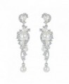 EVER FAITH Women's Austrian Crystal Cream Simulated Pearl Bridal Vine Dangle Earrings Clear - Silver-Tone - CZ11SCFBLOL