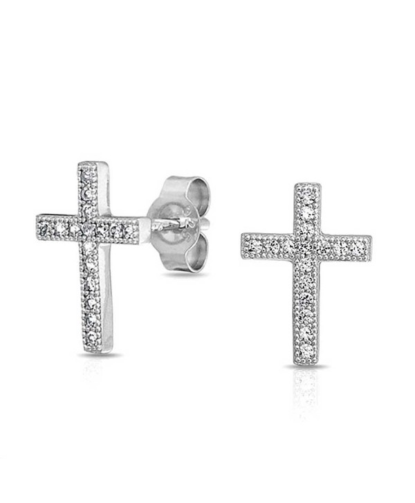 Micropave .925 Silver Micropave CZ Petite Cross Stud Earrings - CJ11BP0CJ5F