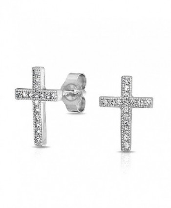 Micropave Silver Petite Cross Earrings