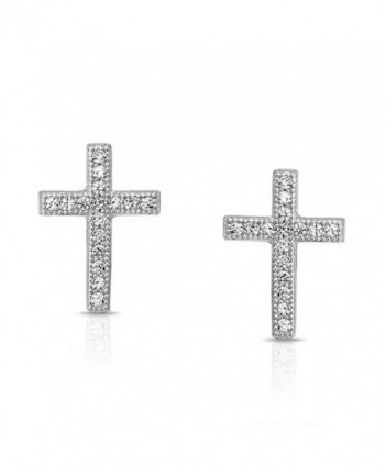 Micropave Silver Petite Cross Earrings in Women's Stud Earrings