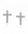 Micropave Silver Petite Cross Earrings in Women's Stud Earrings