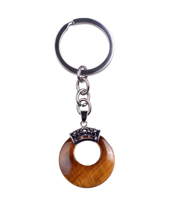 ZHEPIN Crescent moon Alloy luck Gemstone Pendant Silver Toned Key Chain Keyring - Tiger eye - CH1836A4844