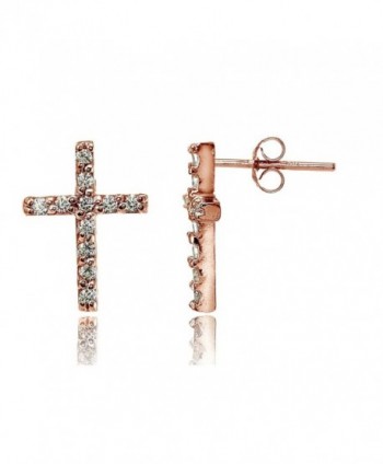 Sterling Silver Christian White CZ Cubic Zirconia Cross Stud Earrings- One Pair Set - C112O0VU6X4