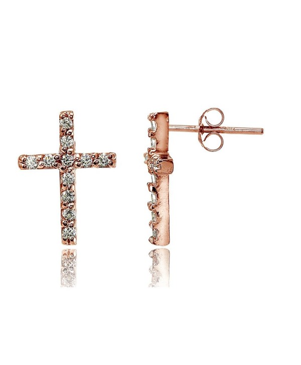 Sterling Silver Christian White CZ Cubic Zirconia Cross Stud Earrings- One Pair Set - C112O0VU6X4